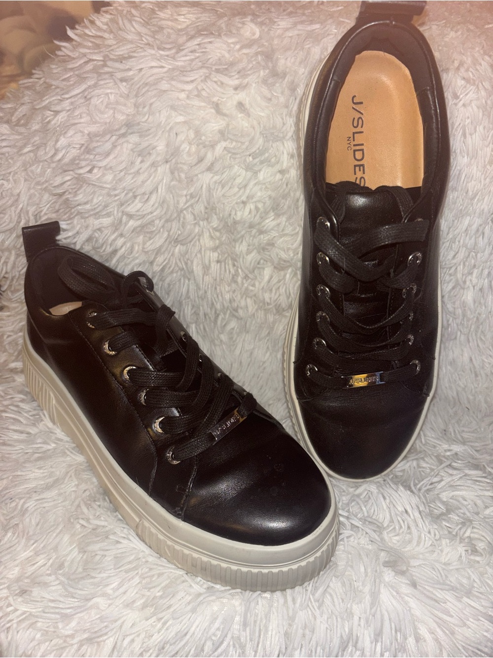J/SLIDES Black Platform Lace-Up Sneakers with Cream Sole